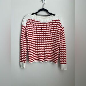 LOFT Red/White Striped Cotton Sweater M